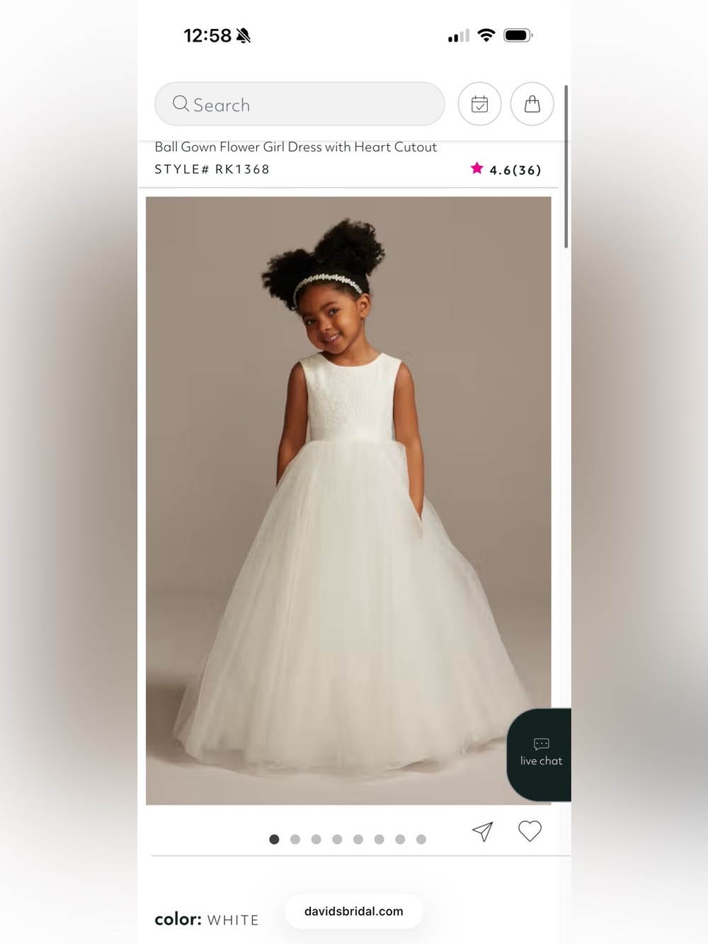 David’s Bridal Ball Gown Flower Girl Dress with Heart Cutout
STYLE# RK1368